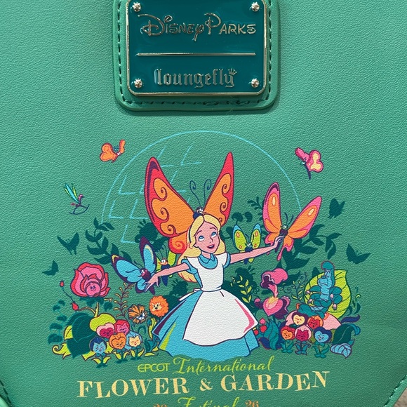 Loungefly Teal Alice in Wonderland Flower & Garden Crossbody - Picture 2 of 5